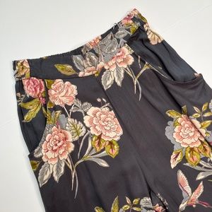 Angie Wide Leg Gray Floral and Hummingbird Print Rayon Wide Leg Pants Size Small